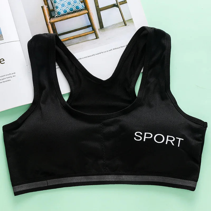 Adolescent Girl Sports Bra Breathable Lightweight Sponge Pad Wide Shoulder Strap Vest Solid Color Simple and Comfortable Bra