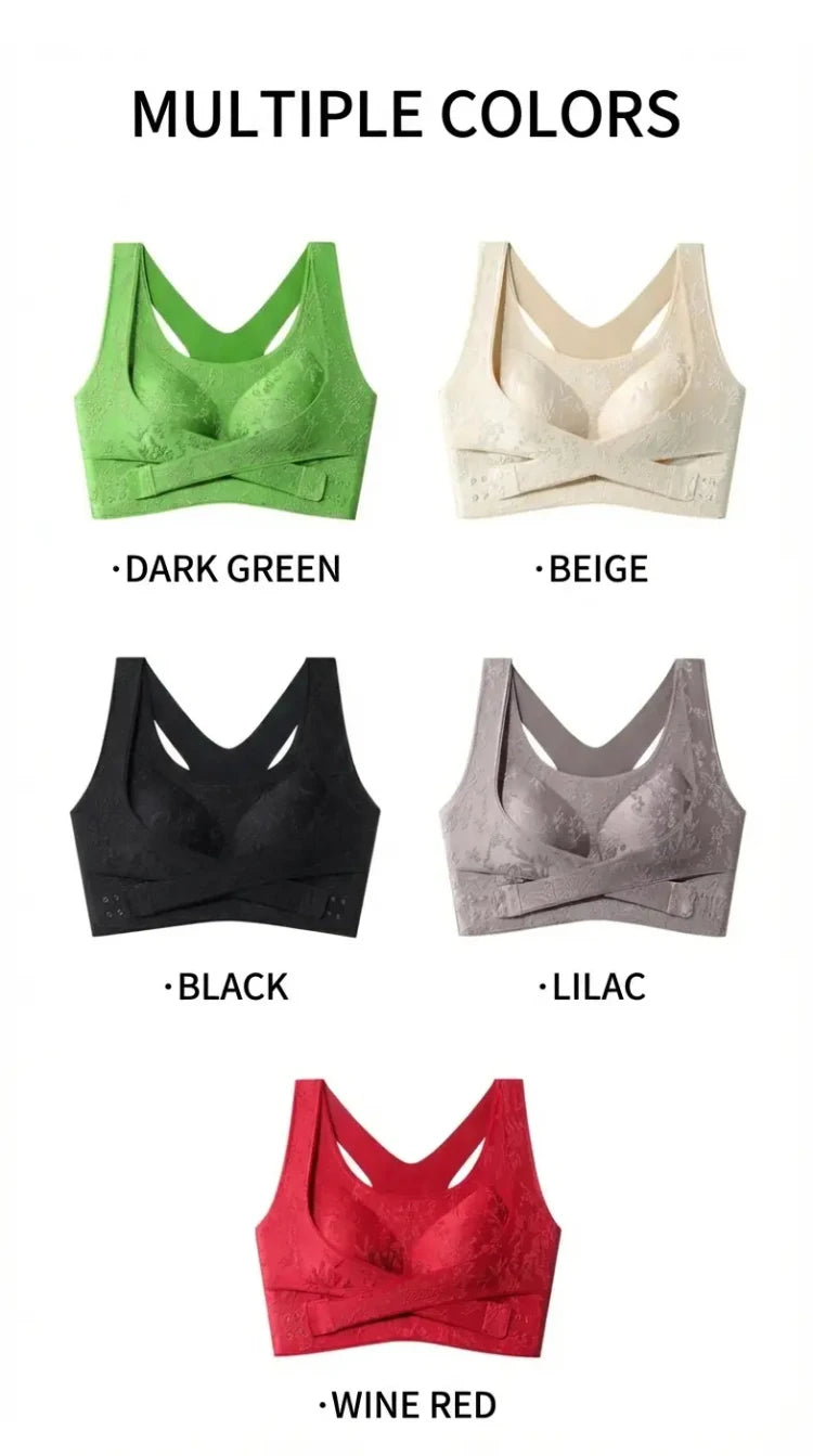 Embossed Floral Tank Bra Women’s Seamless Wirefree Bra Side Buckle Push Up Anti-Sag Comfort Everyday Underwear