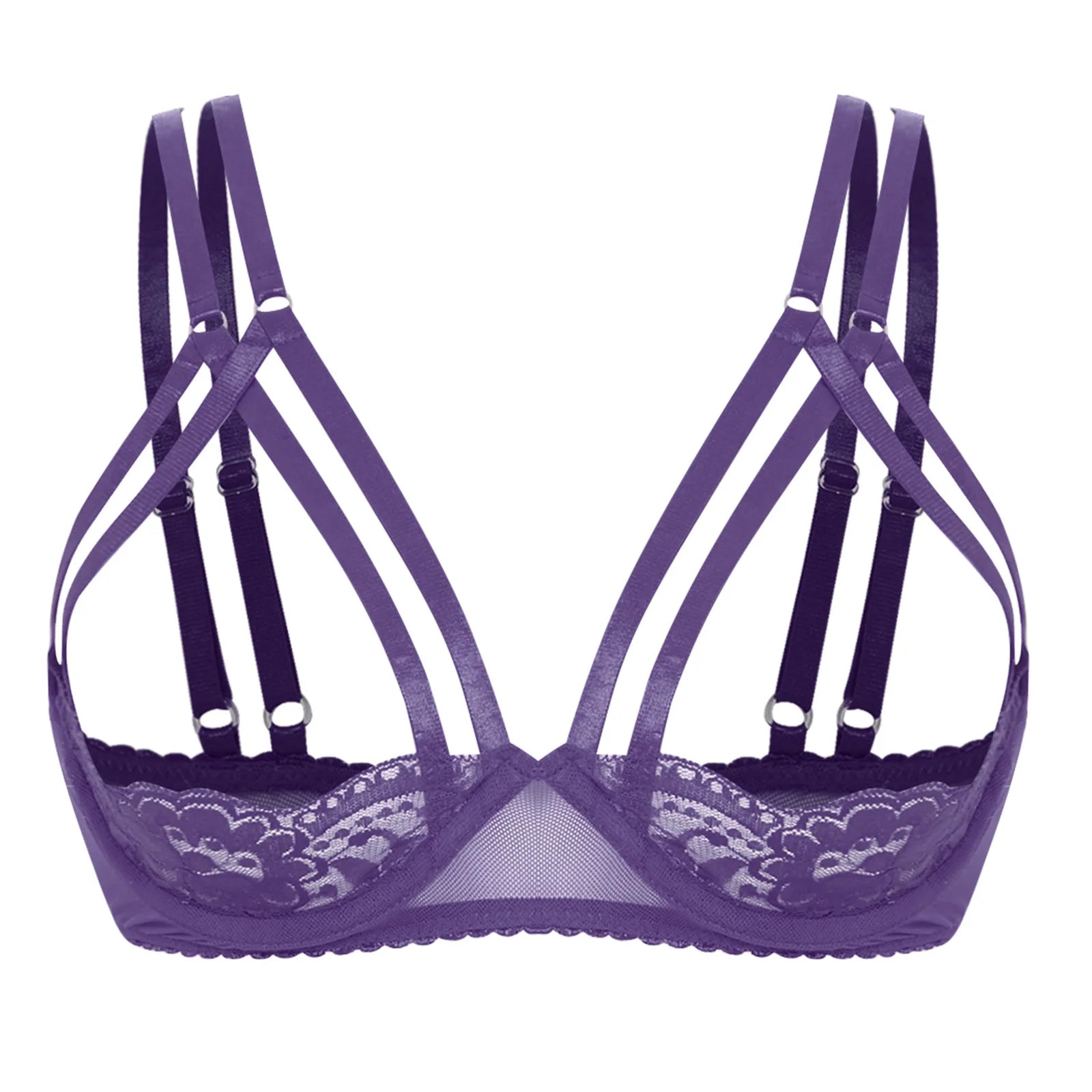 Womens Lingerie 3/4 Lace Cup Bra Push Up Balconette Tops Cupless Brassiere Underwire Open Breast Cup Exposed Nipple Bralettle