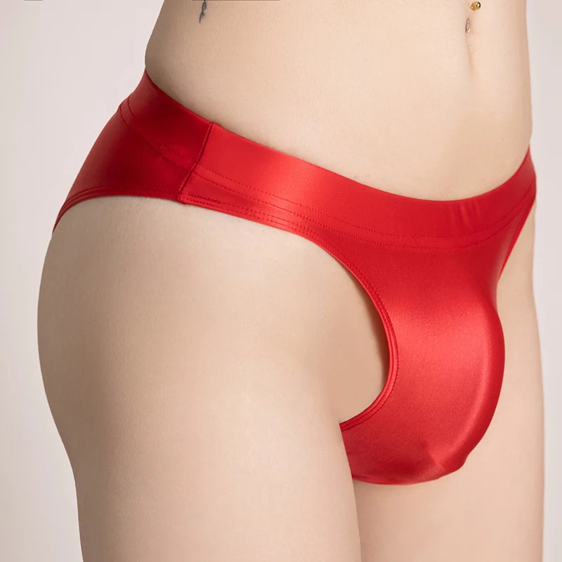 gloss Briefs Bikini Bottoms with Buttocks Silky Solid Bikini low-waisted Tights Underpants Oily swimming sexy men underwear