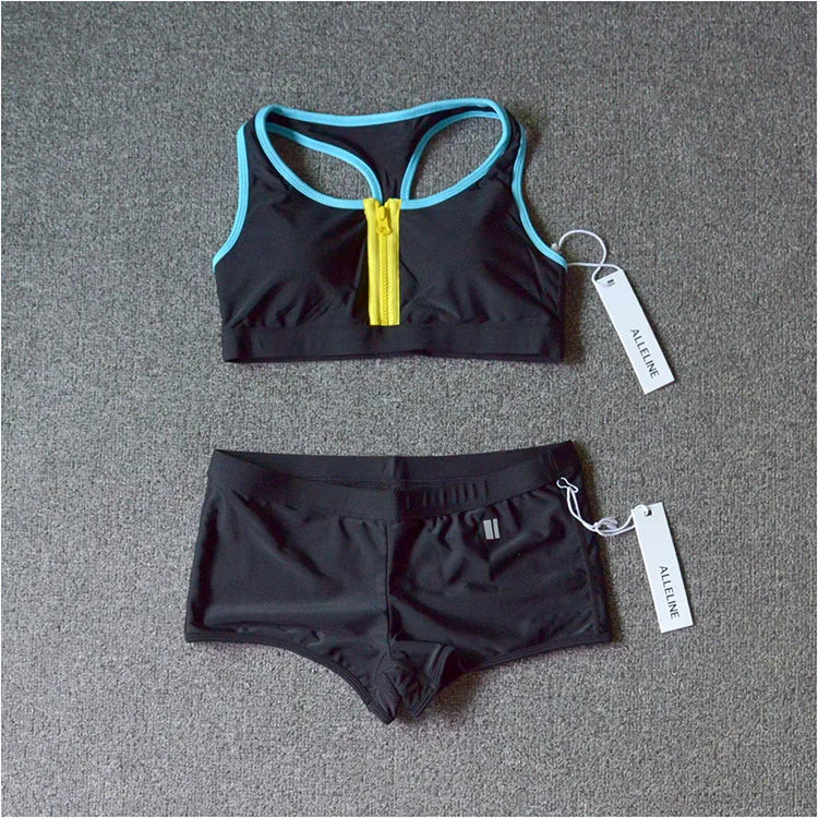 Sexy Double Layered Yoga Bikini Bottom Conservative Square Cut Swimming Suit Women's Beachwear Slimming Design Sport Fitness