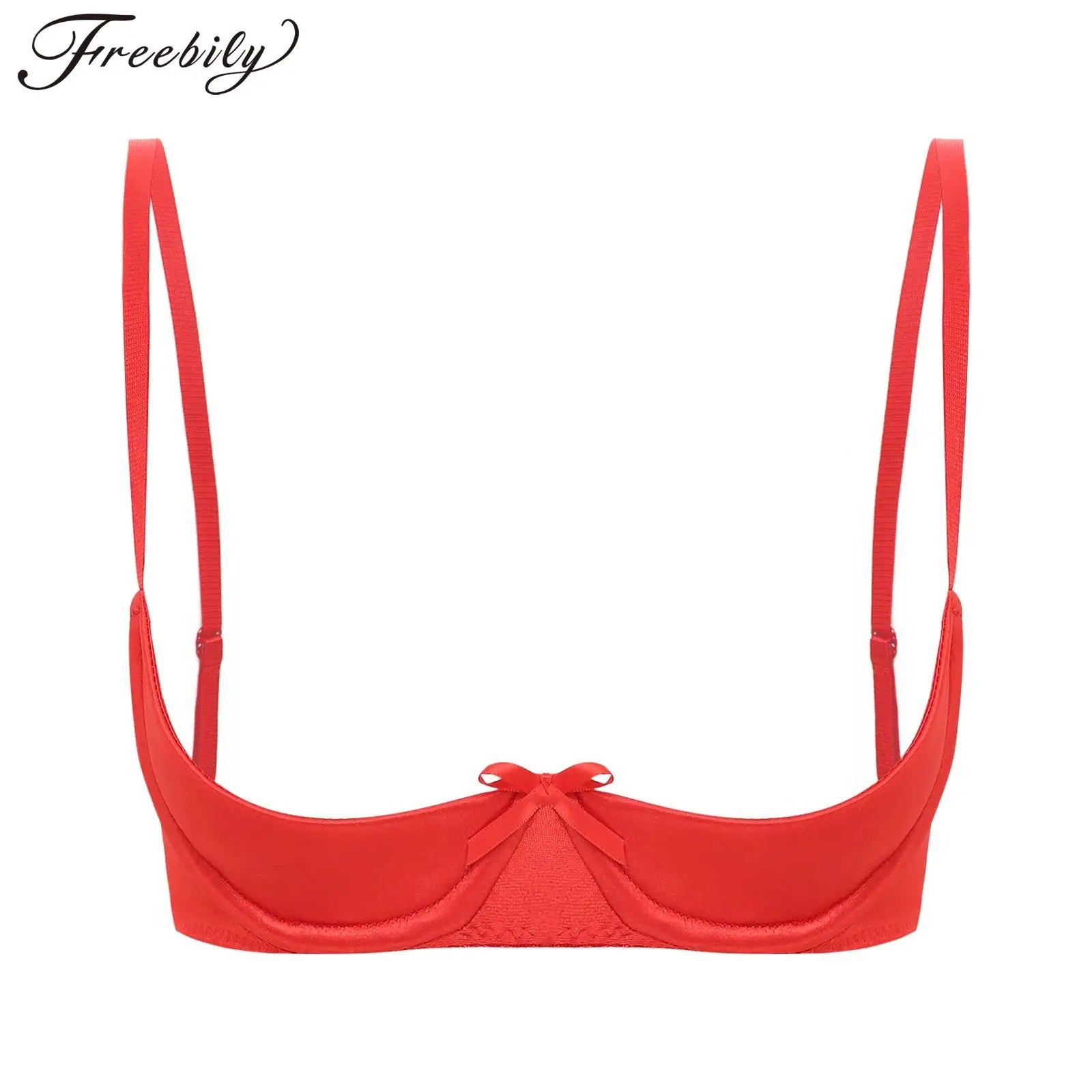 Womens Sexy Satin Intimates Lingerie Bras Female Adjustable Straps Underwire Half Cup Bow Push Up Balconette Brassiere Underwear