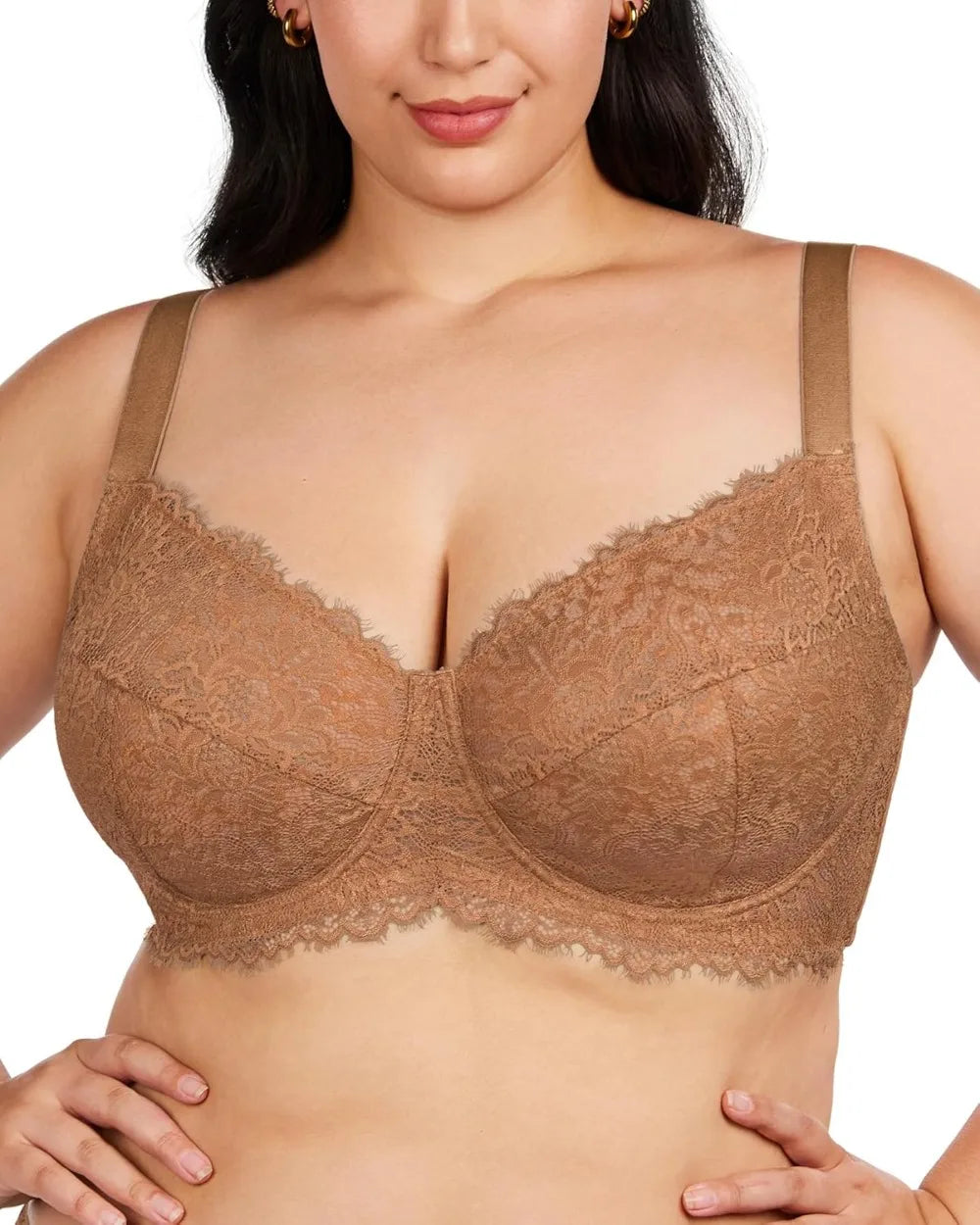Fashionable Sexy Lace Bras Comfortable Breathable Large-sized Full Cup Without Padding Adjustable Upper Support
