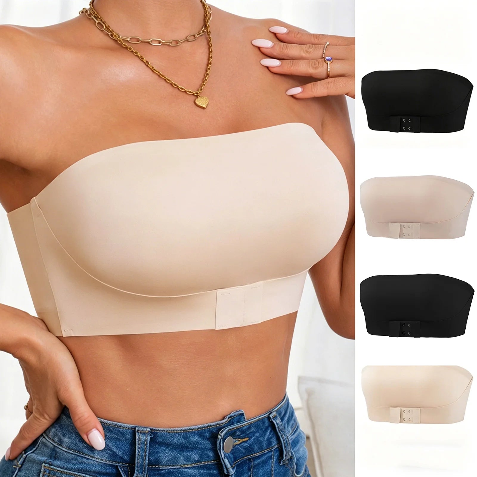 Front-closure Strapless Bra Summer Fashion Seamless Bandeau Sexy Comfortable Push Up Padded Lingerie