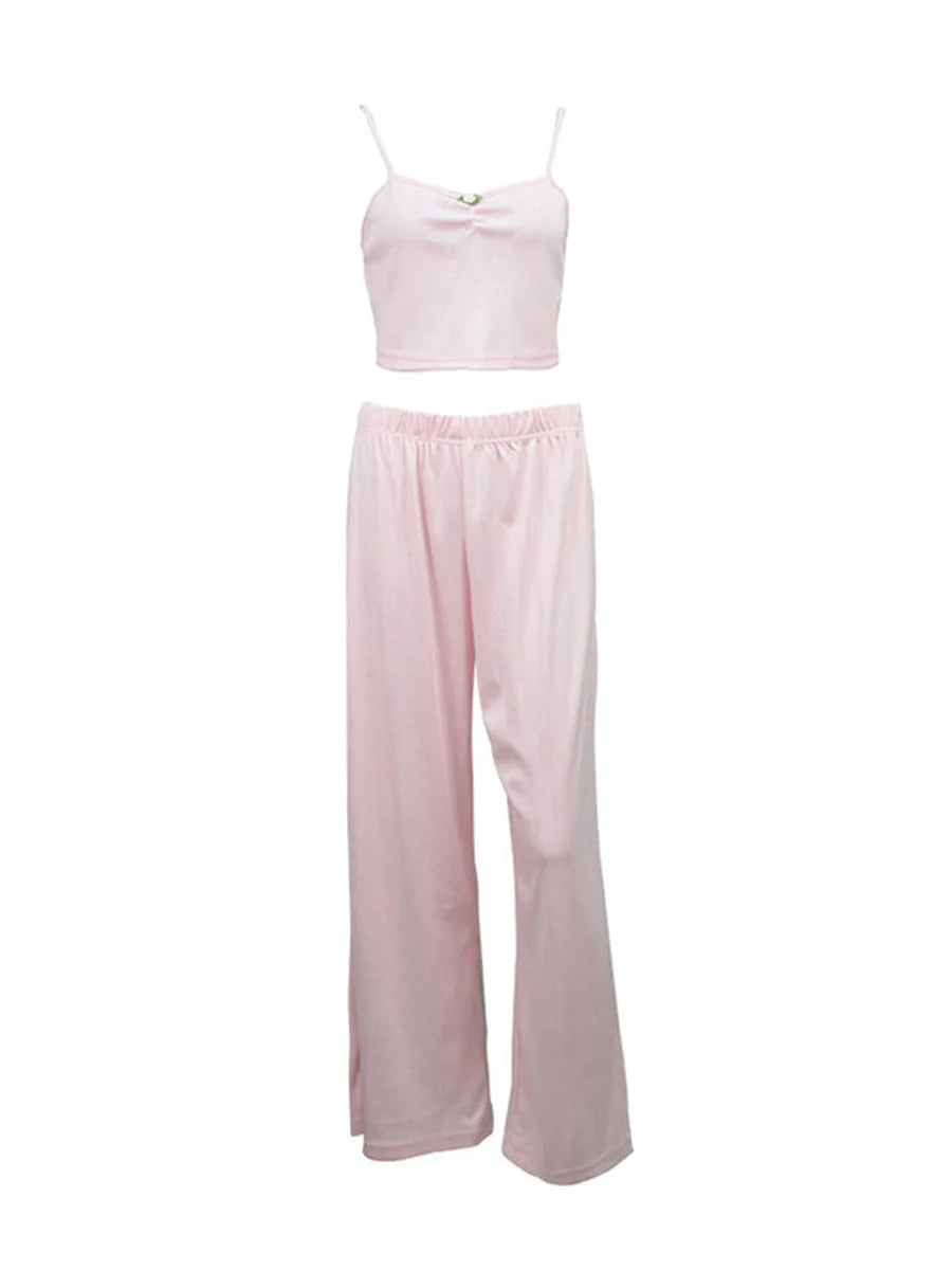 Camisole Pajama Set For Women With Long Pants Yellow Two Piece Loungewear Sleepwear For Home Casual Wear Comfortable Sexy Pajama