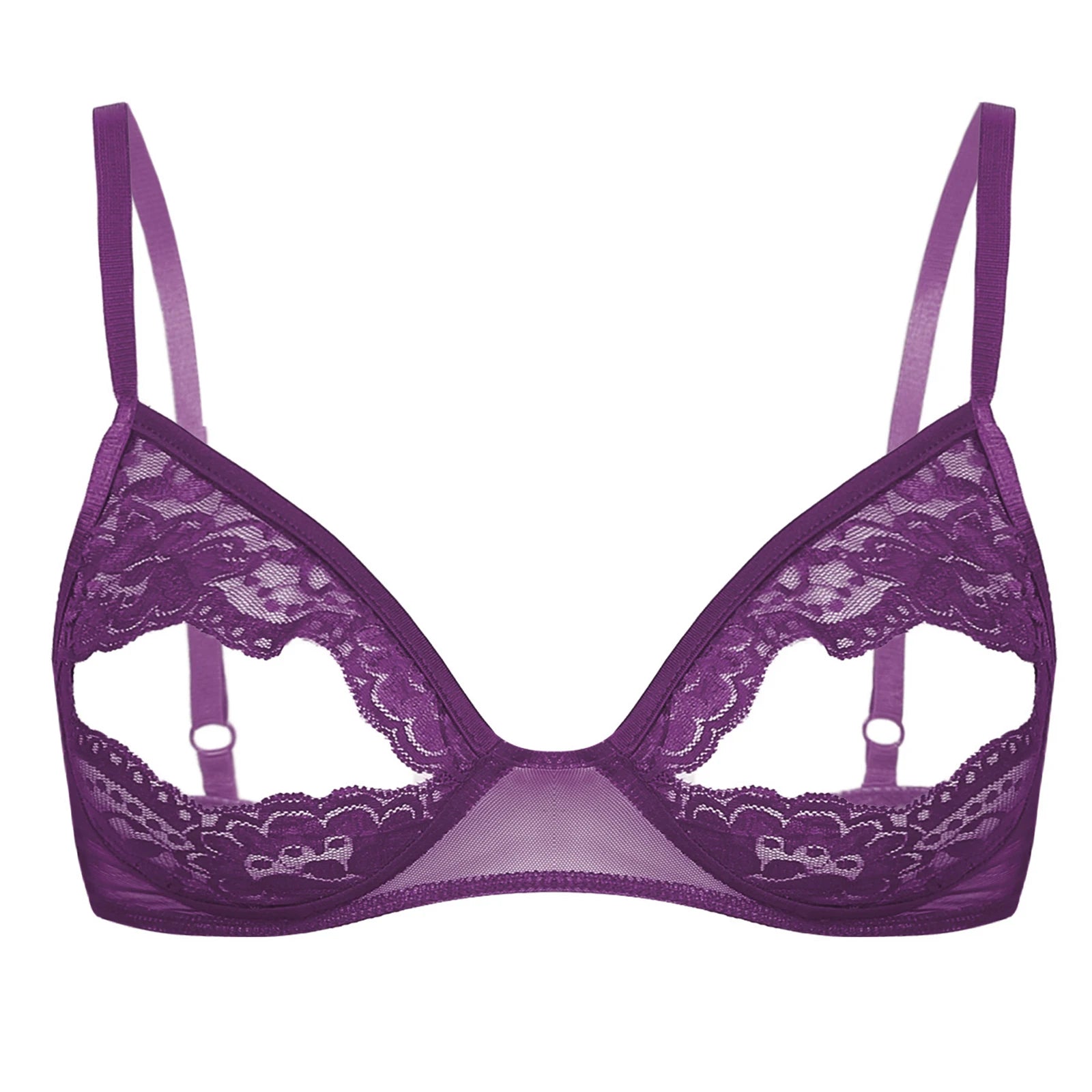 Women Nipple Exposed Bra Sexy Open Cup Lace Lingerie Exotic Brassiere Nightclub See-through Bralette Wire-free Unlined Bra Top