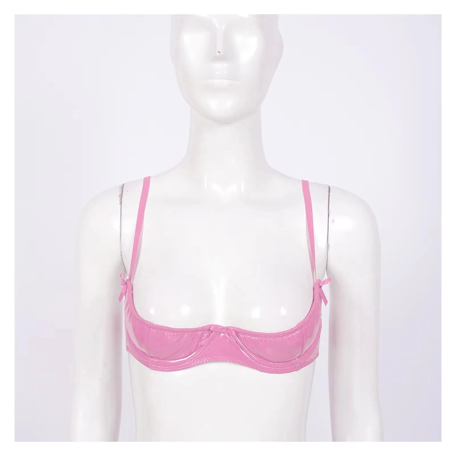 Womens Lingerie Open Breast Bras Wet Look Patent Leather Sexy Open Chest Quarter Cup Brassier Strappy Underwired Bra Underwear