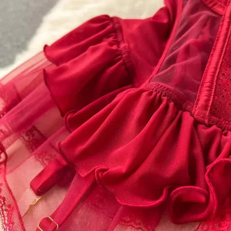 Sexy Lingerie Lace Gauze Elasticity Corset with Chest Pad Straps Belt Underwear Lace Up Body Bustier Overbust Breathable Tops