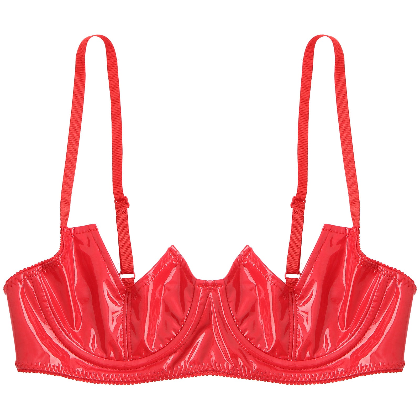 Women Sexy Exposed Nipple Bras Wet Look Patent Leather Underwired Brassiere Top Lingerie for Nightclub Pole Dacing Nightwear