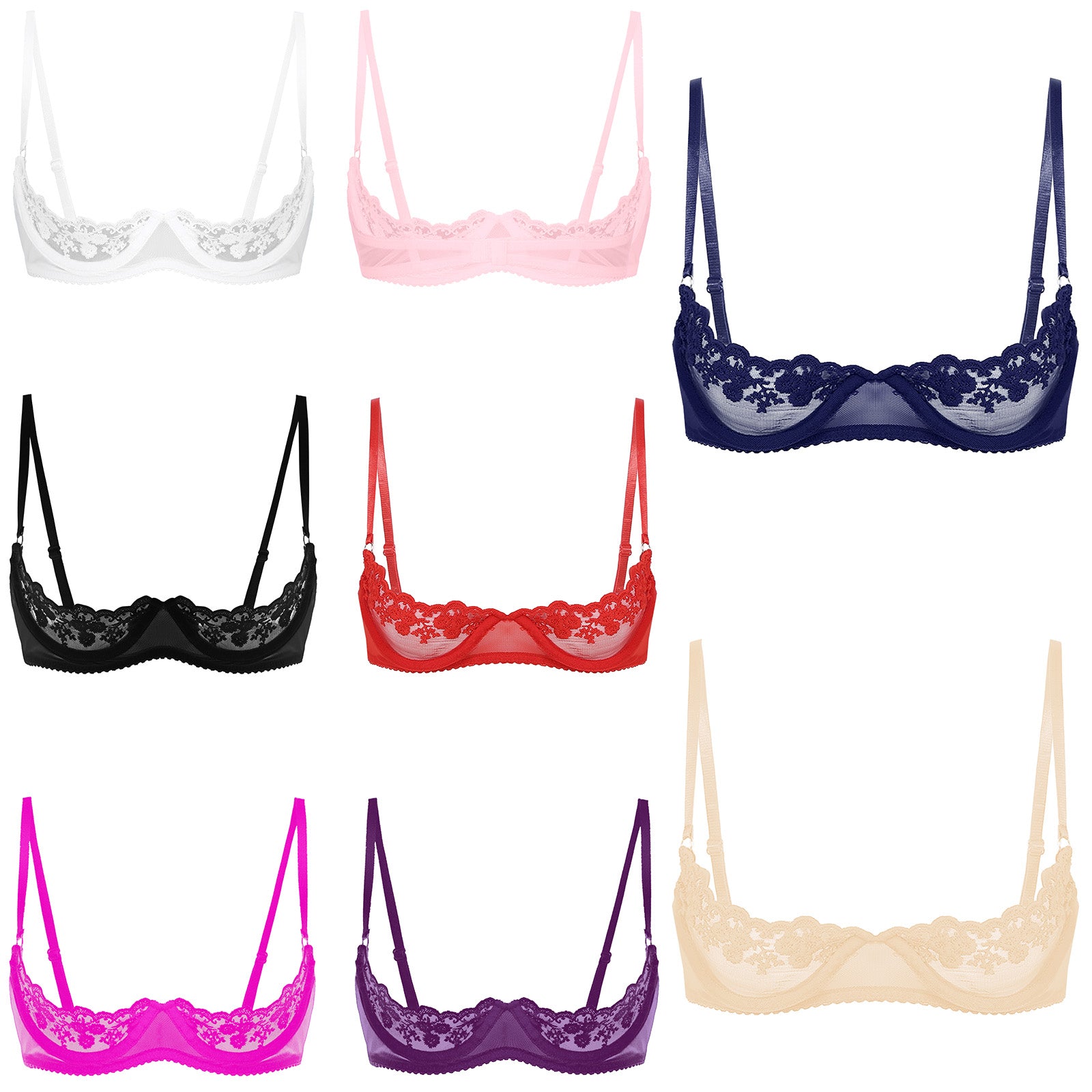 Sexy Womens Sheer Floral Lace Underwired Bra Underwear Unlined Brassiere Lingerie Bare Breast Exposed Open Nipples Bra Tops