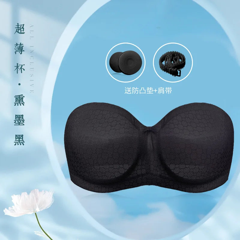 Strapless Bra For Women Minimizer Wrap non-slip Top Thin Bra Invisible Black White