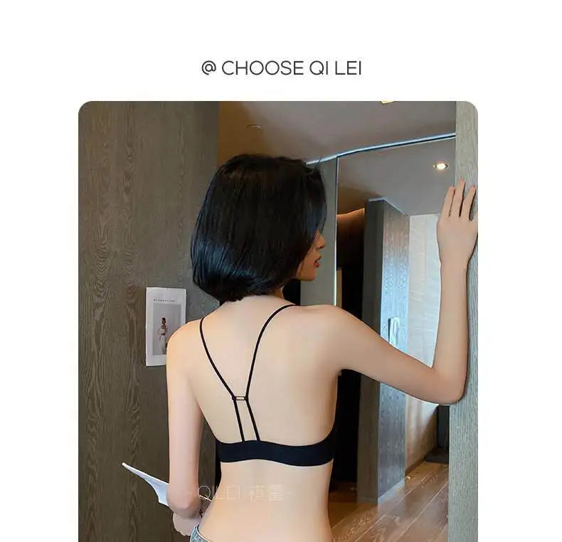 Front Closure Bras for Small Bust Women Deep V Plunge French Triangle Cup Seamless Thin Straps