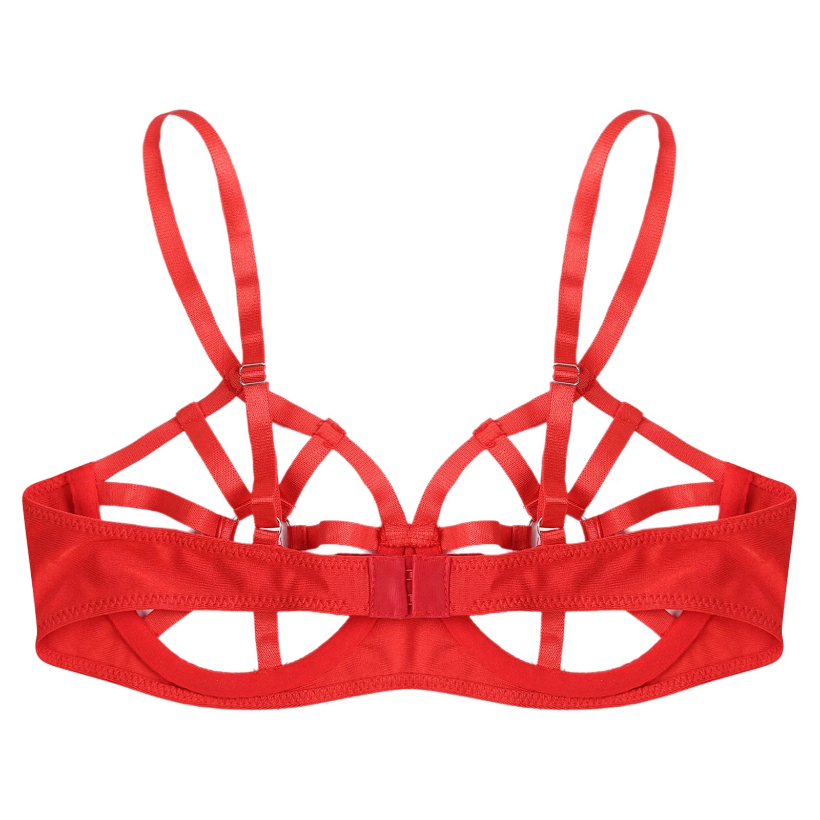 Womens Sexy Lingerie See Through Underwired Bra Balconette Adjustable Straps Shiny Rhinestones O-ring Cutout Cup Push Up Bra Top