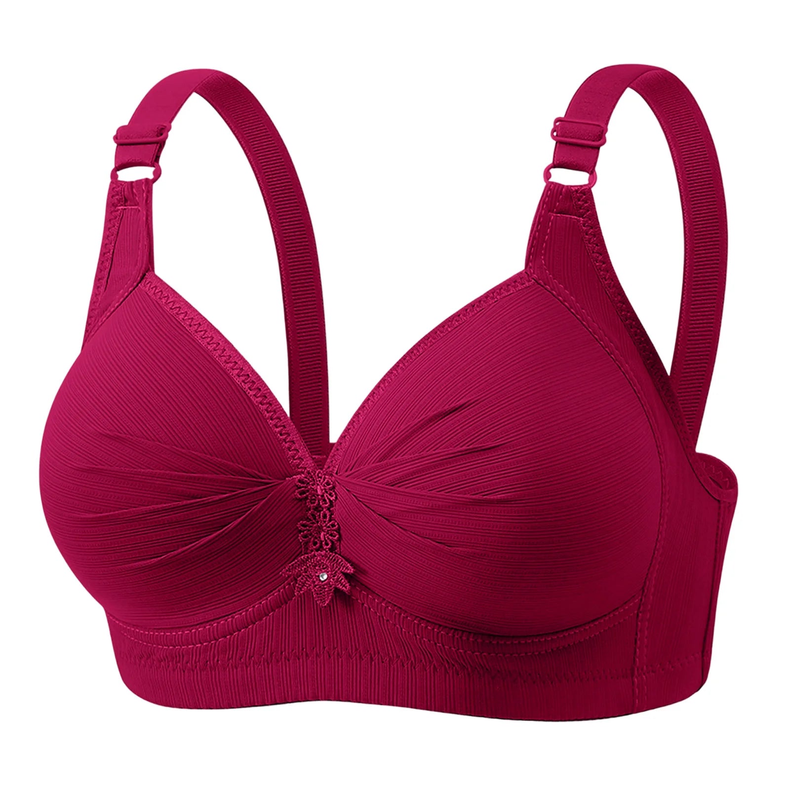Elegant Skin Tone Textured Bra Chic Wireless Full Coverage Underwear Stylish Push Up Rhinestone Detail Lingerie Women
