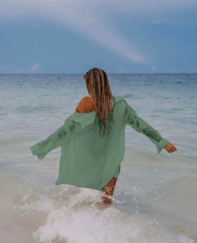 Beach Coverup for Women, Swimsuit Coverup Long Sleeve, Linen Bikini Cover Up Shirt, Bathing Suit Cover Ups for Pool