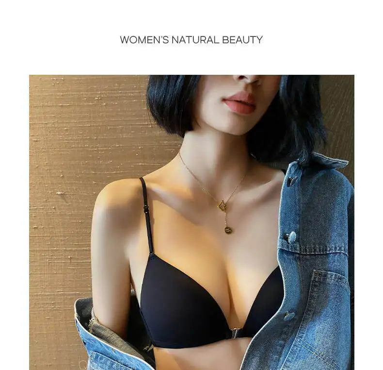 Front Closure Bras for Small Bust Women Deep V Plunge French Triangle Cup Seamless Thin Straps