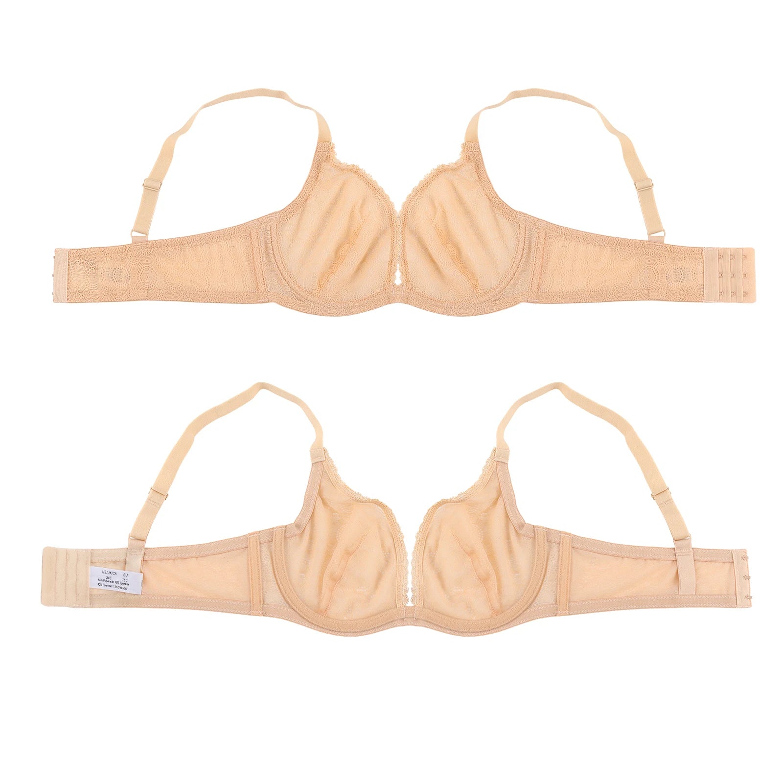 New Pure White Lace Bras For Women Plunge See Through Transparent 1/2 Cups Bra Underwire Push Up Ultra Thin Bra Sexy Bras