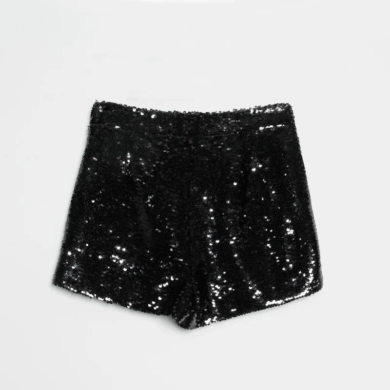 Sexy Women Sequin Shorts Summer High Waist O-Ring Zip Bodycon Shorts Feminino Skinny Party Club Festival Raves Pole Dance Shorts