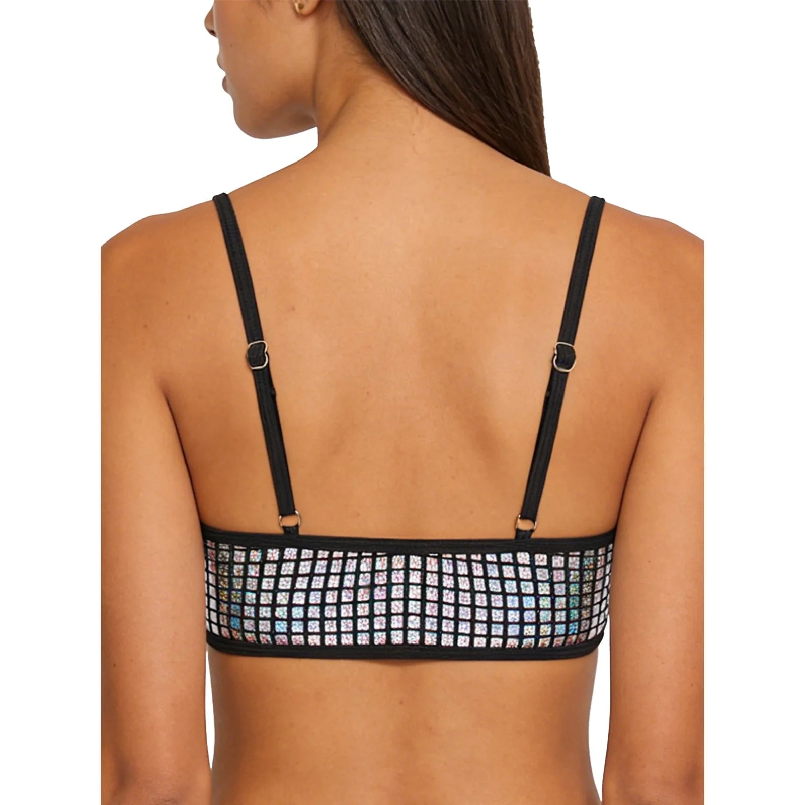 Womens Bikini Swimsuit Tops Glittery Sequin Bra Camisole Tops Adjustable Shoulder Straps Removable Chest Pads Crop Vest Tank Top