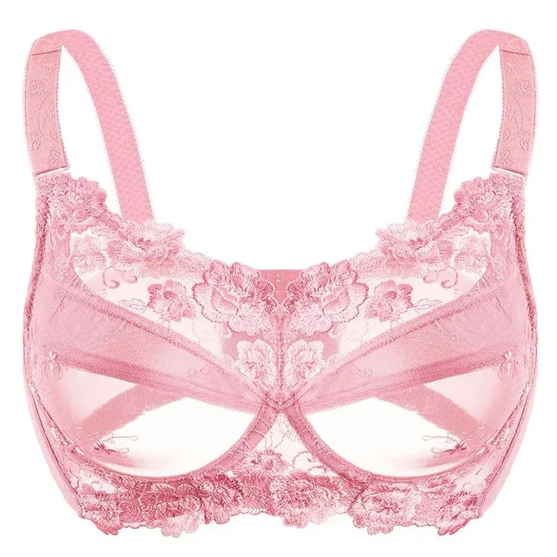 Women's Non-padded Full Coverage Underwire Minimizer Embroidered Bra 34 36 38 40 42 44 46 48 B C D E F G H