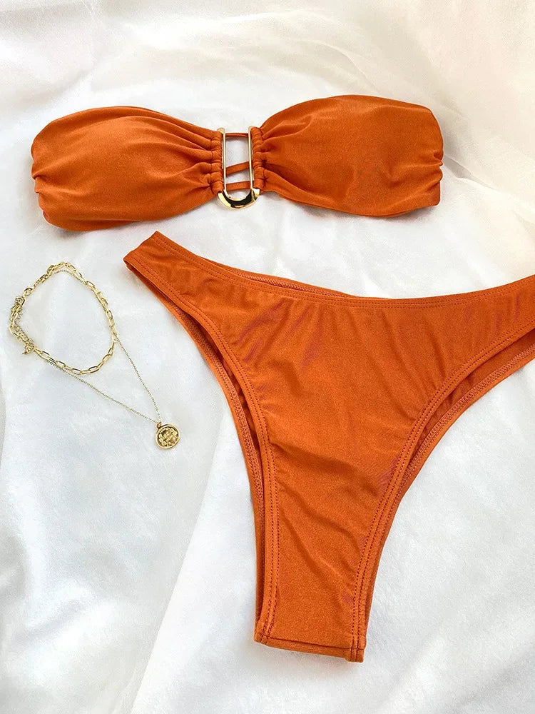 Sexy Women Bikini Brazilian Swimsuit Push-up Bra Bikini Set Two Piece Swim Suit Swimwear High-waisted Beachwear Solid Bathing