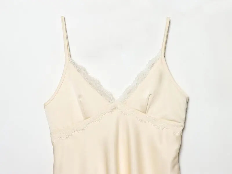 Ladies Silky Satin Slip Dress, Sexy V-Neck Lace Trim Spaghetti Strap Mini Dress, Lightweight for Summer Casual Outings