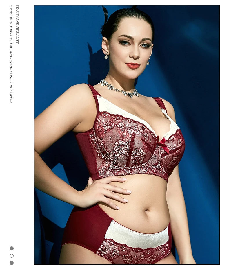 Lace Bra Women's Full Coverage Lightly Padded Underwire Balconette 34 36 38 40 42 44 46 B C D E F G H I J