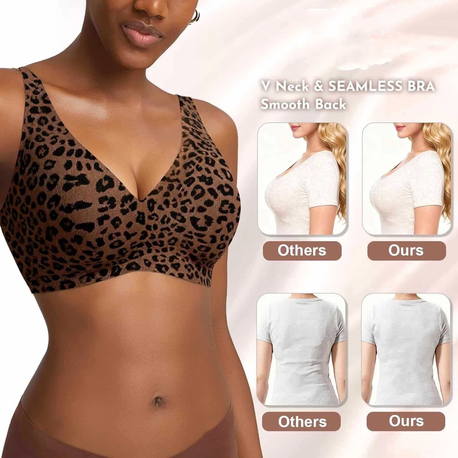 Women's Plus Size Wireless Leopard Bra Seamless Full Coverage Thin Molded Cup Breathable Supportive Everyday Comfort Bra