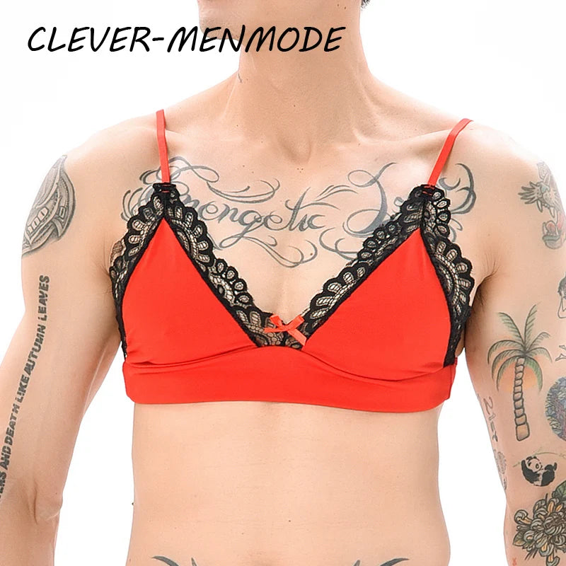 Men's Bras Sexy Underwear Lace See-Through Men's Safety Belts Body Sissy Clothing Gay Exposure Bikini Lingerie