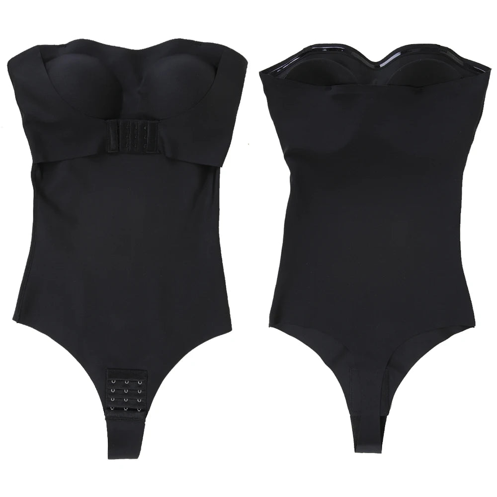 Strapless Bodysuit Off Shoulder Bustier Tube Top Women Front Closure Tummy Control Shapewear Removable Padded Underwear S-4XL