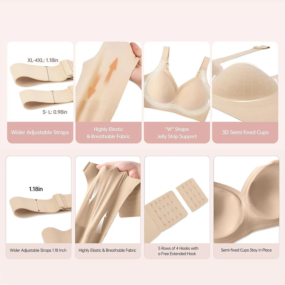 Smoothing Back Bra Supportive Wireless Push Up Bras Full Coverage No Underwire Seamless Bra Plus Size for Elder Women