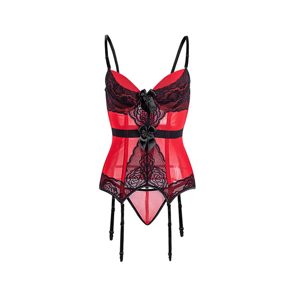 Women Sexy Lingerie Corsets Erotic Korse Transparent Lace Mesh Corset Top Underwear Slim Waist Bustier Push Up Corselet