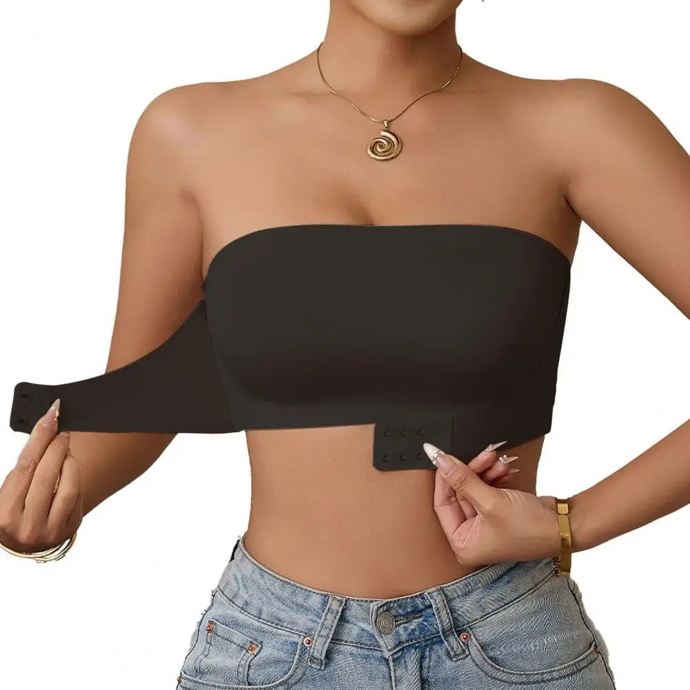 FrontWomens Strapless Bra Bandeau Closure Strapless Bra for Women Non-Slip Wireless Bandeau Bra Seamless Padded Tube Top