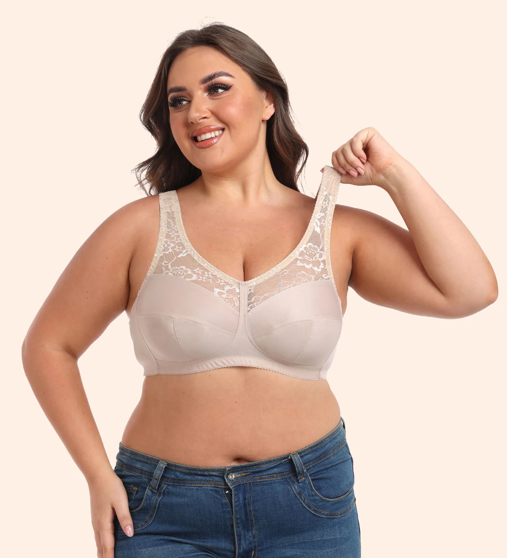 Summer Bra Thin Full Cup Bra for Women Sexy Lace Large Size Non Padding Wirefree Bras Plus Size Breathable Bralette BCDEFG