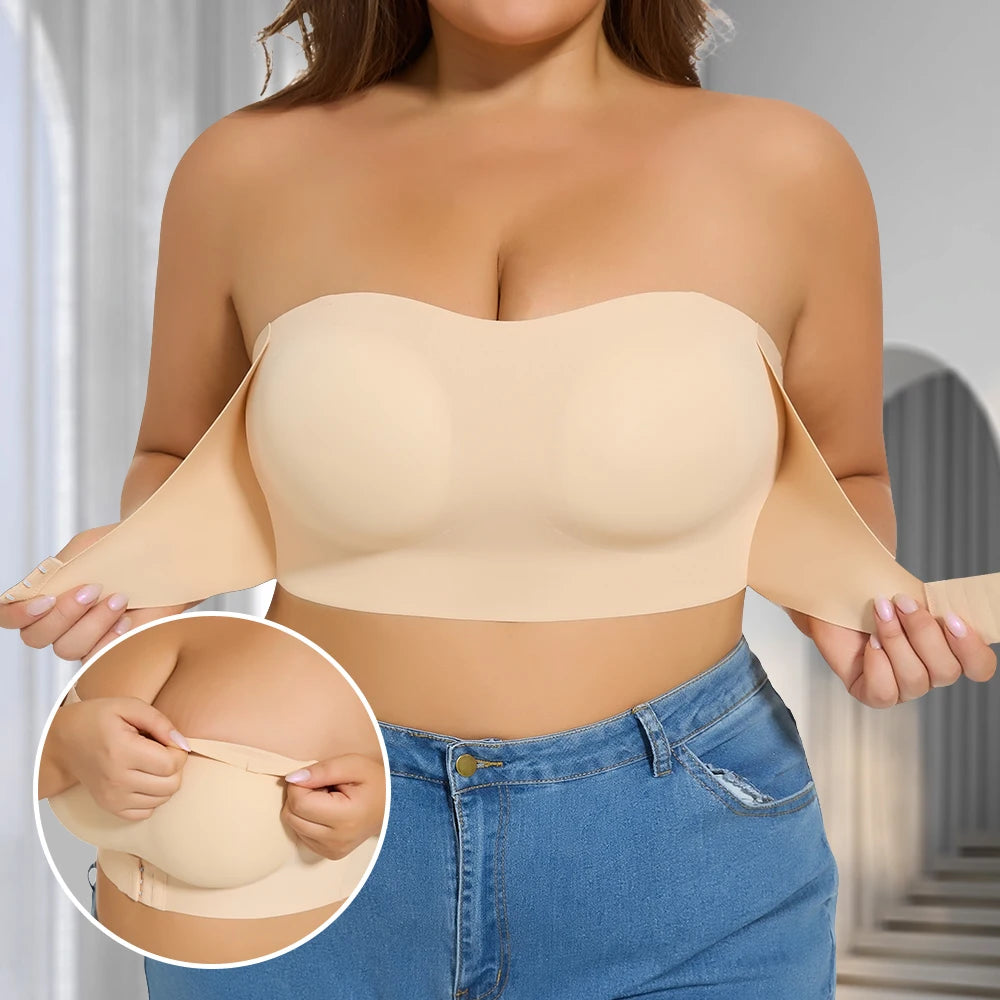 Women Strapless Padded Bra Seam-free Front Button Cross Bandage Bras Comfortable Smooth Plus Size Lingerie for Women