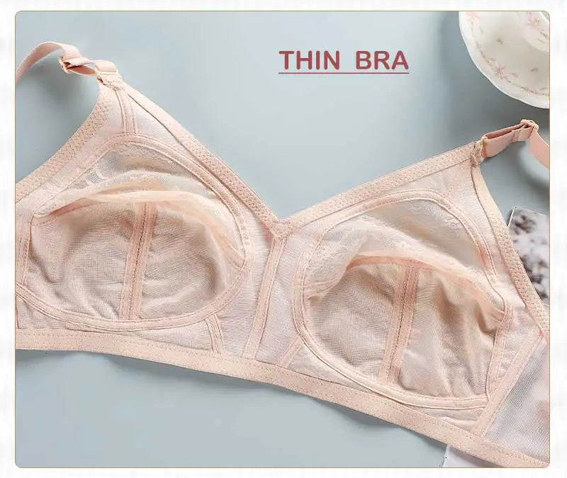 Women's Bra Lace Large Cup Ultra-thin No Sponge Transparent Push up Bras Wireless Sexy Underwear 34-46C Cup Bras