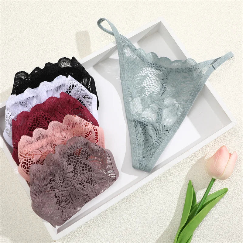Sexy  Panties 3 PCS/Set Lace G-String Thongs Low Rise Underwear New Perspective Thongs Transparent Floral Breathable Lingerie