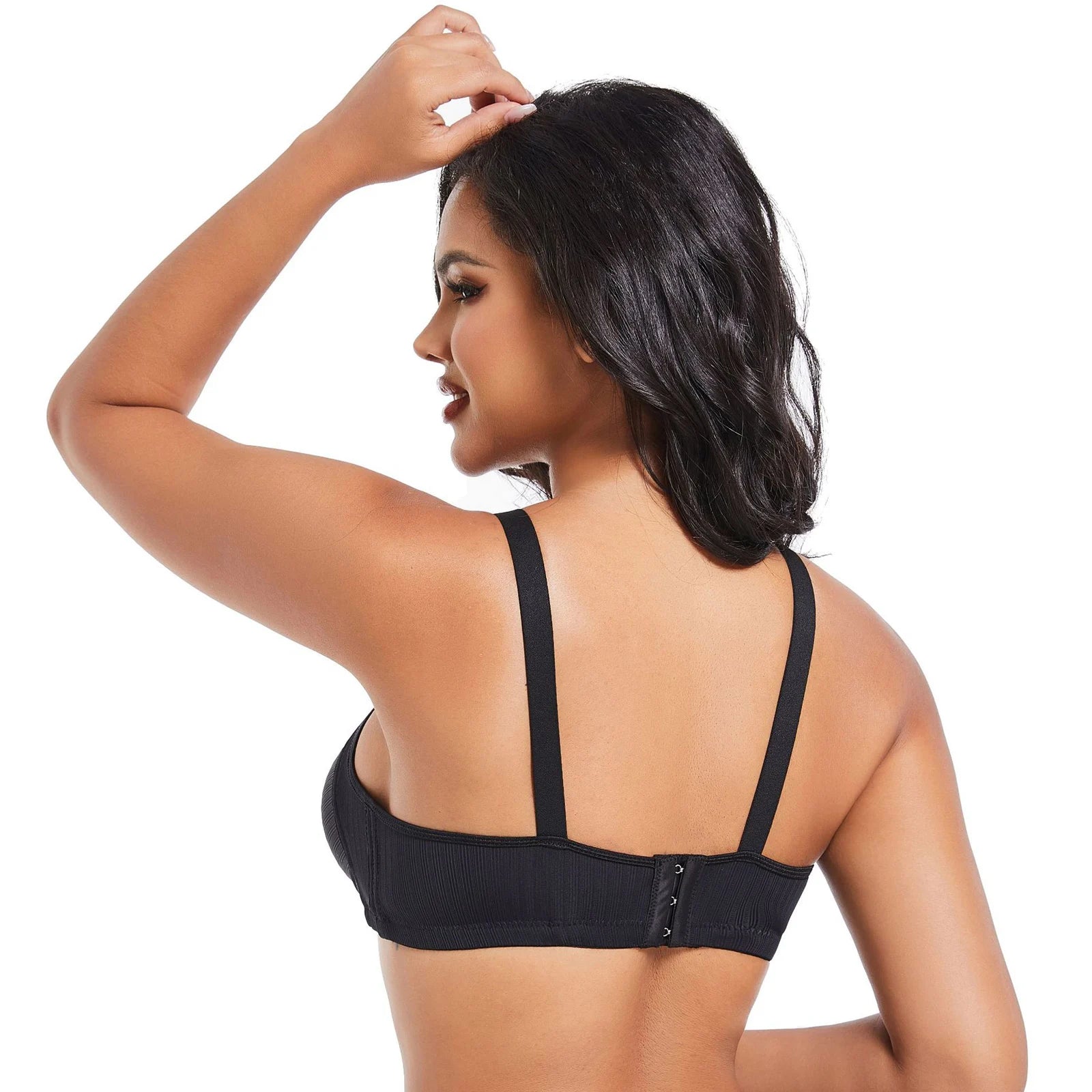 Elegant Skin Tone Textured Bra Chic Wireless Full Coverage Underwear Stylish Push Up Rhinestone Detail Lingerie Women