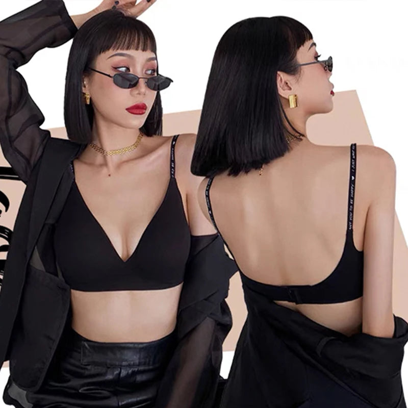 Seamless Bras For Women Sexy Lingerie Letter Strap Tops Wireless Brassieres Push Up Underwear Deep V Intimates U Back Bralette