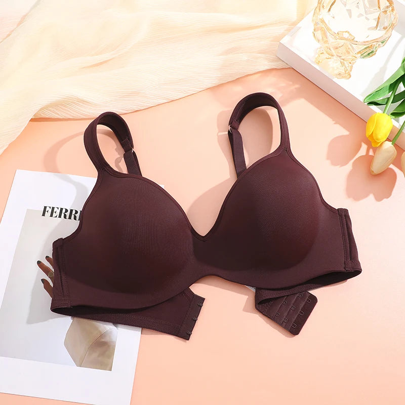 FINETOO Sexy Women Plus Size Underwire Full Coverage Unlined Seamless Bra Wide Straps Wireless Bras for Women Push Up Brassiere