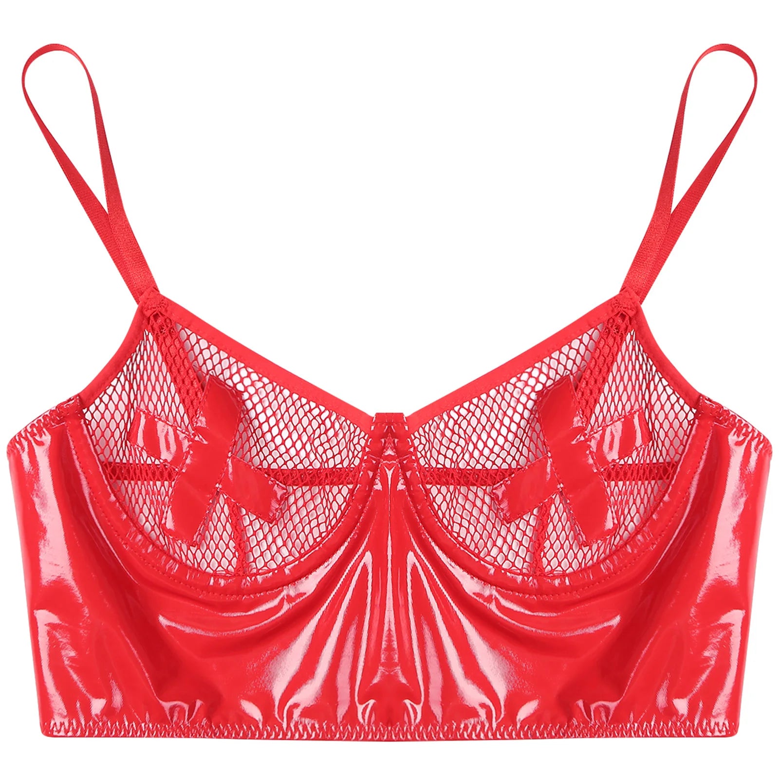 Womens Lingerie Fishnet Mesh Bra Bustier See Through Mesh Underwire Balconette Back Zipper Bras Sexy Push Up Wet Look Crop Top