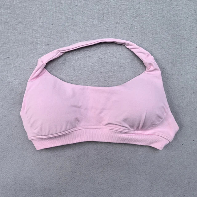 Sports Bra for Women Seamless Halter Neck Strap Bra Sexy Open Back Padded Yoga Top Bra Medium Support Gym Crop Top