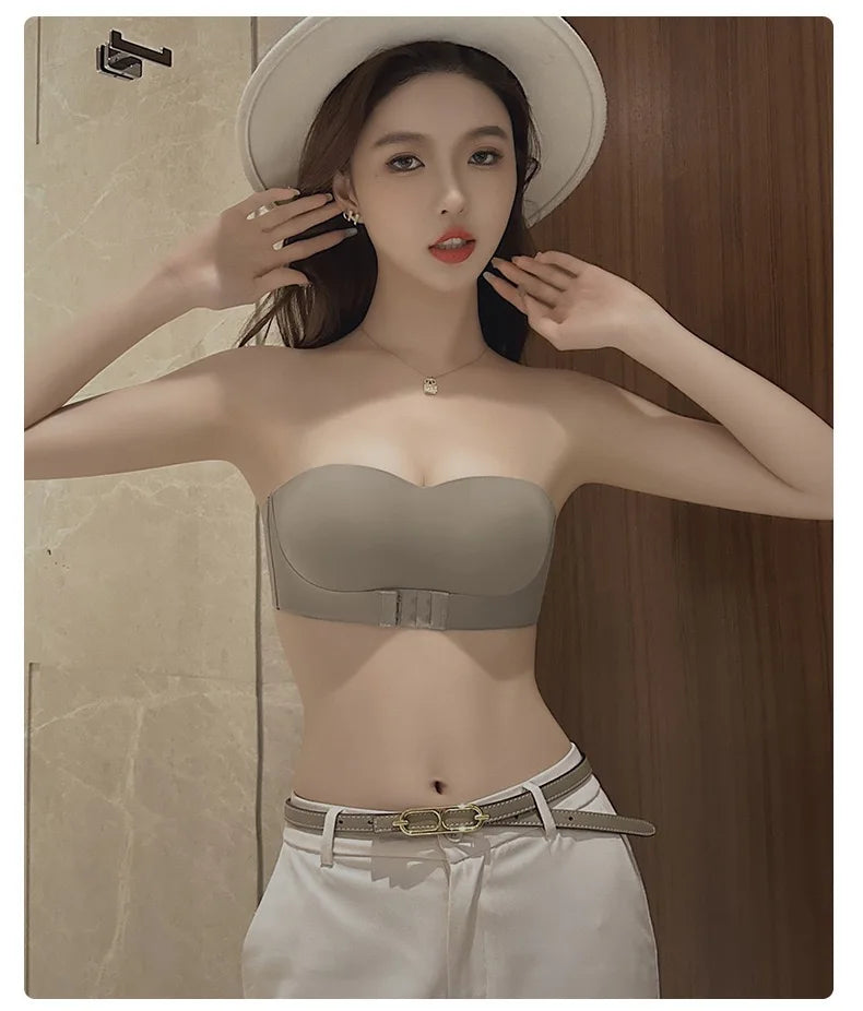1pcs Women's Strapless Bras Lady With Padding Seamless Front Button Bra Female Comfortable Smooth Underwear Invisible Brassieres
