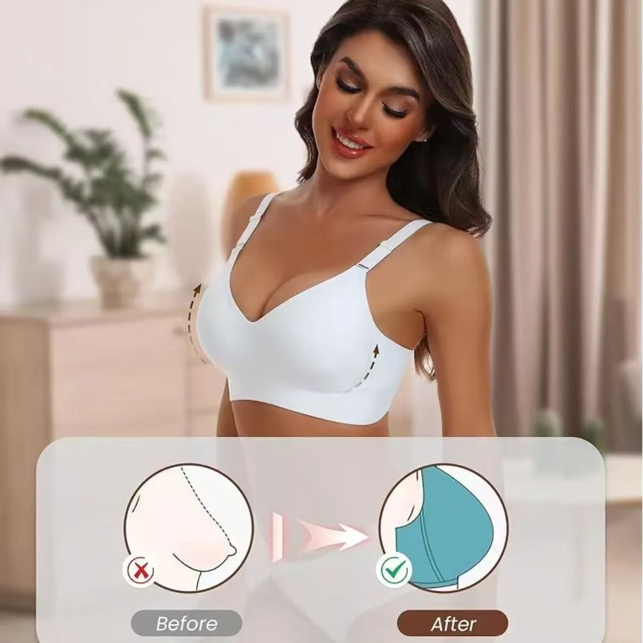 Women's Wireless Push-Up Bra Comfortable No-Wire Full Support Seamless Lift Bralette for Everyday T-Shirt Style