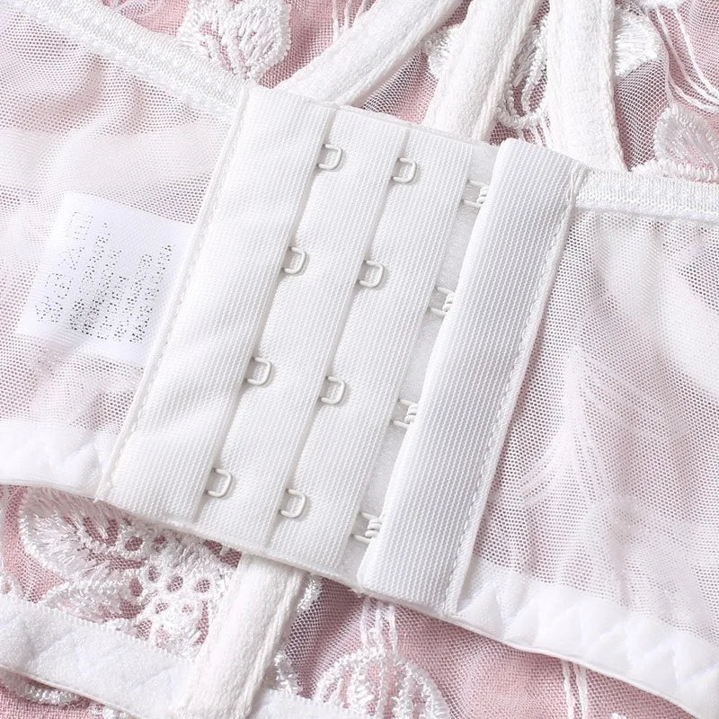 Womens Lingerie Set  White Embroidered Fish-bone Bra Underwear, Thong, Tank Top - A Set of Sexy Lingerie in A Variety of Styles