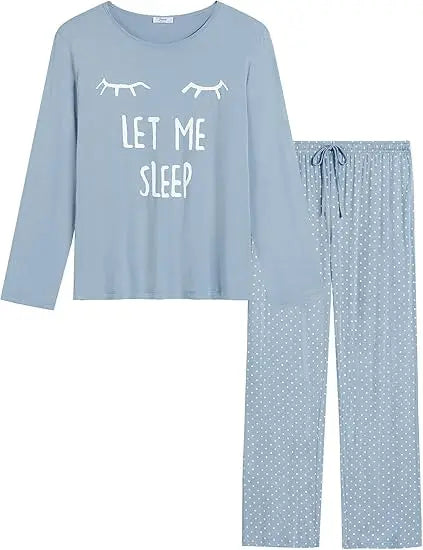 Joyaria Round Neck Pajama for Women Long Sleeve Top and Pants Pjs Set with Pockets
