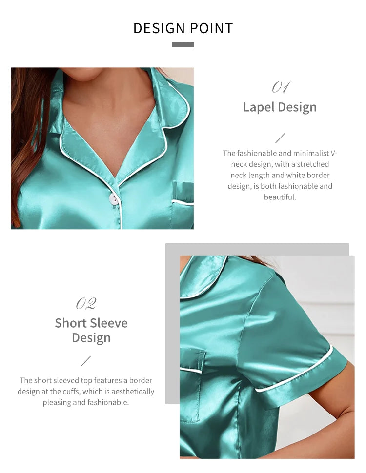 Women's Pajamas Set Summer Short Sleeve Button Down Top & Shorts Two-piece Pj Sets Sleepwear Loungewear Pyjama Femme Nightwear