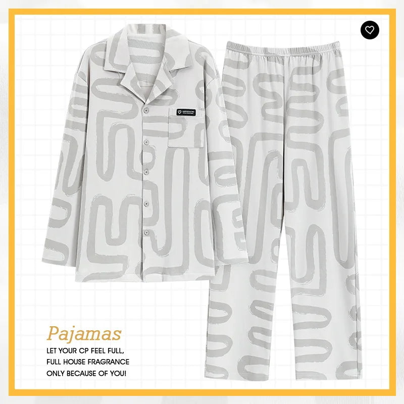 Men's Pajama Sets Long Sleeve Cotton Top Pant Sleepwear Soft Spring Autumn Plus Size Loungewear Male Homewear Leisure Outwear
