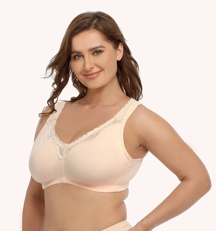 Plus Size Full Cup Bra Cotton Comfort Breathable Underwire Bra with Lace Full Coverage Support for Women B/C/D/E/F Cup
