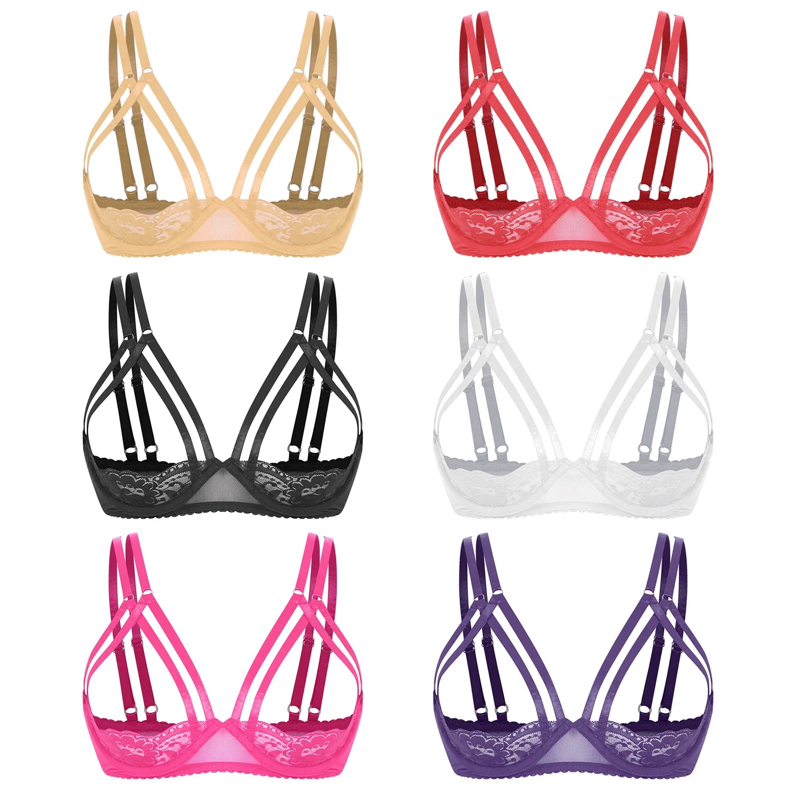 Womens Lingerie 3/4 Lace Cup Bra Push Up Balconette Tops Cupless Brassiere Underwire Open Breast Cup Exposed Nipple Bralettle